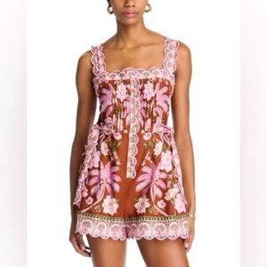 FARM Rio Palm Dream Brown Sleeveless Mini Romper